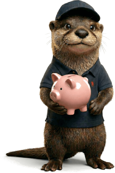 Aqua Otter with piggy bank — save money on water